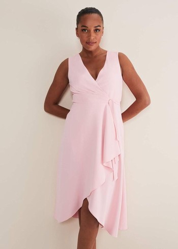 Phase Eight Julissa Sleeveless Ruffle Wrap Dress Pink USA | 6703942-OL